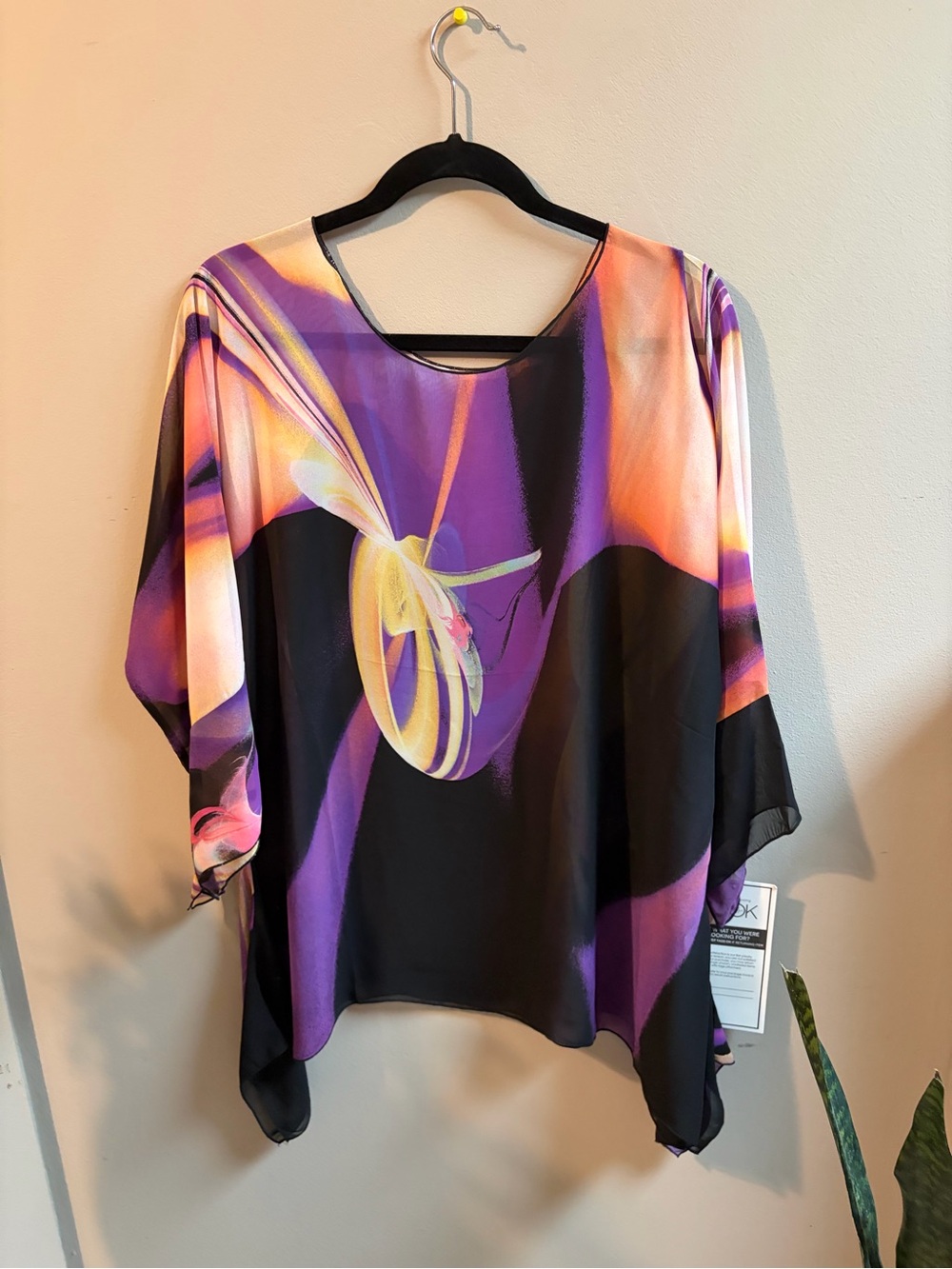 Abstract Print Flowing Statement Top Purple Black Multi Color
#0096